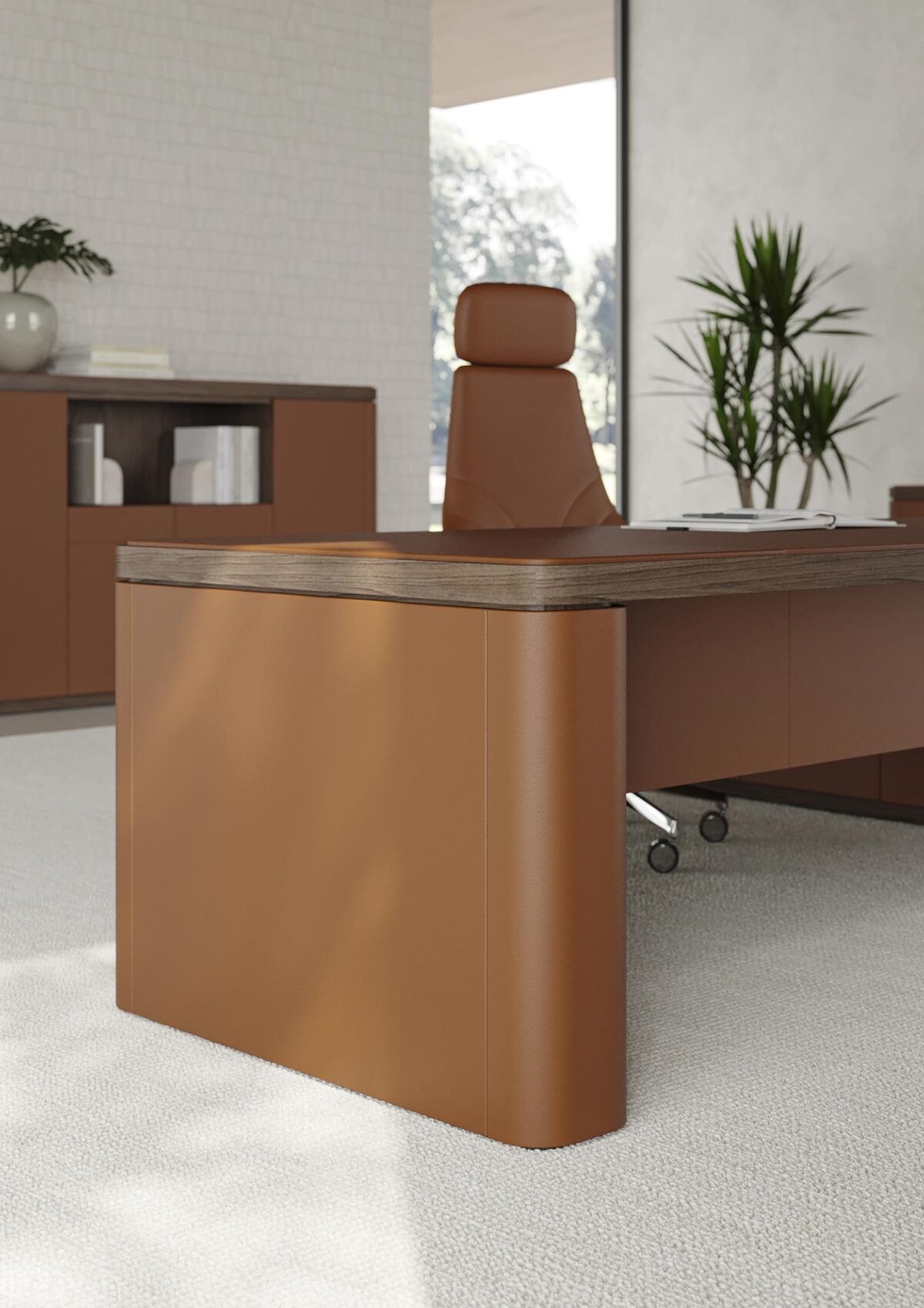 Black Wood walnut executive desk with leather detailing