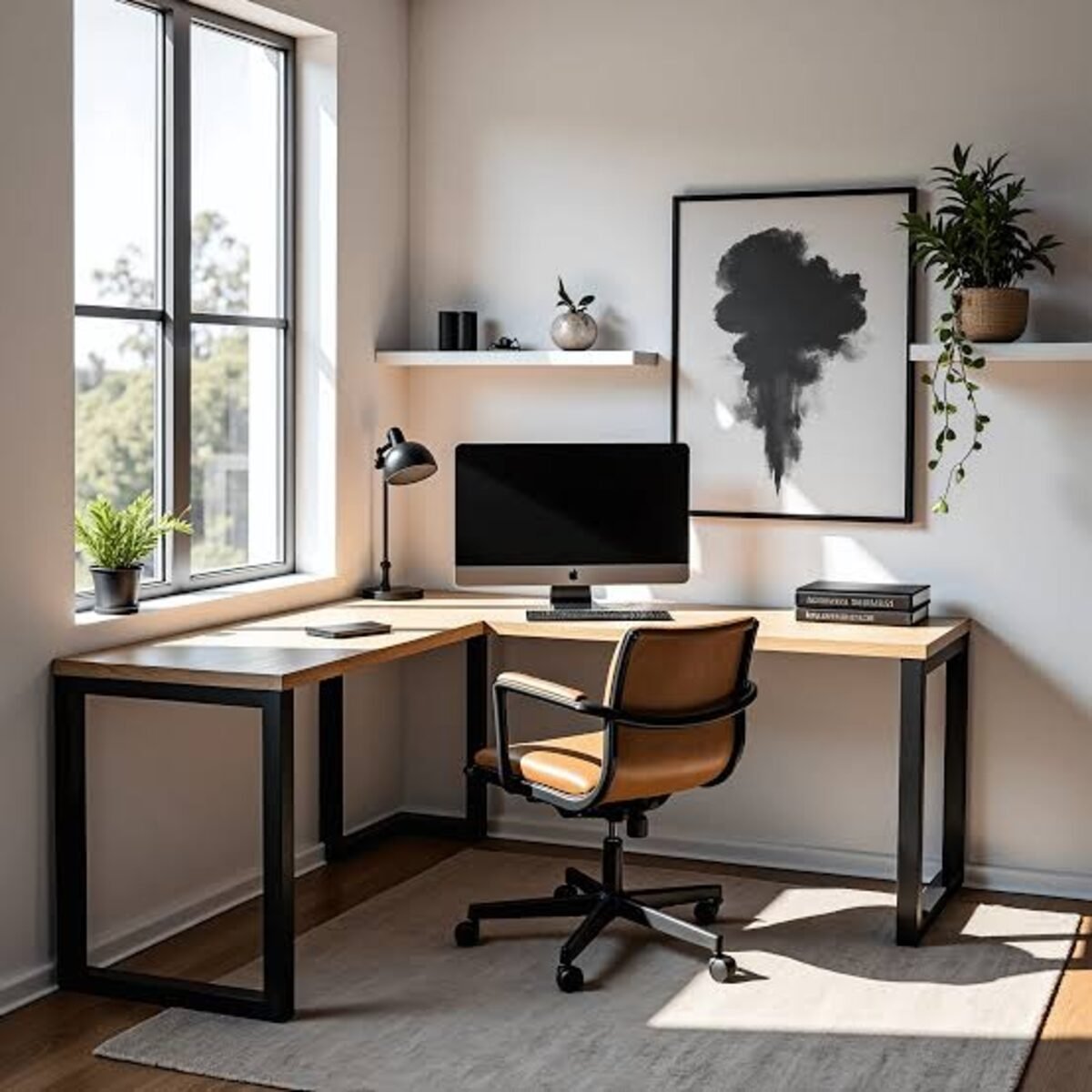 Compact L-shaped single workstation